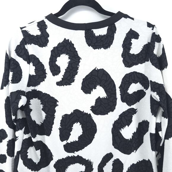 Painted Thread Textured Animal Print Jacquard Sweatshirt Contrast Hem Pullover M - Picture 8 of 9